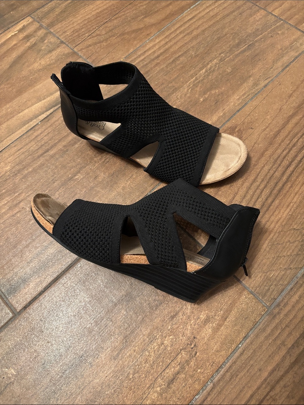 Croft & barrow Black Knit Peep-Toe Wedge Sandals